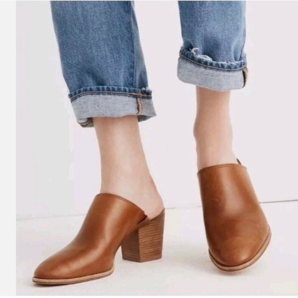 Madewell Women's The Harper Mule Leather English Saddle Brown Heeled Size 8